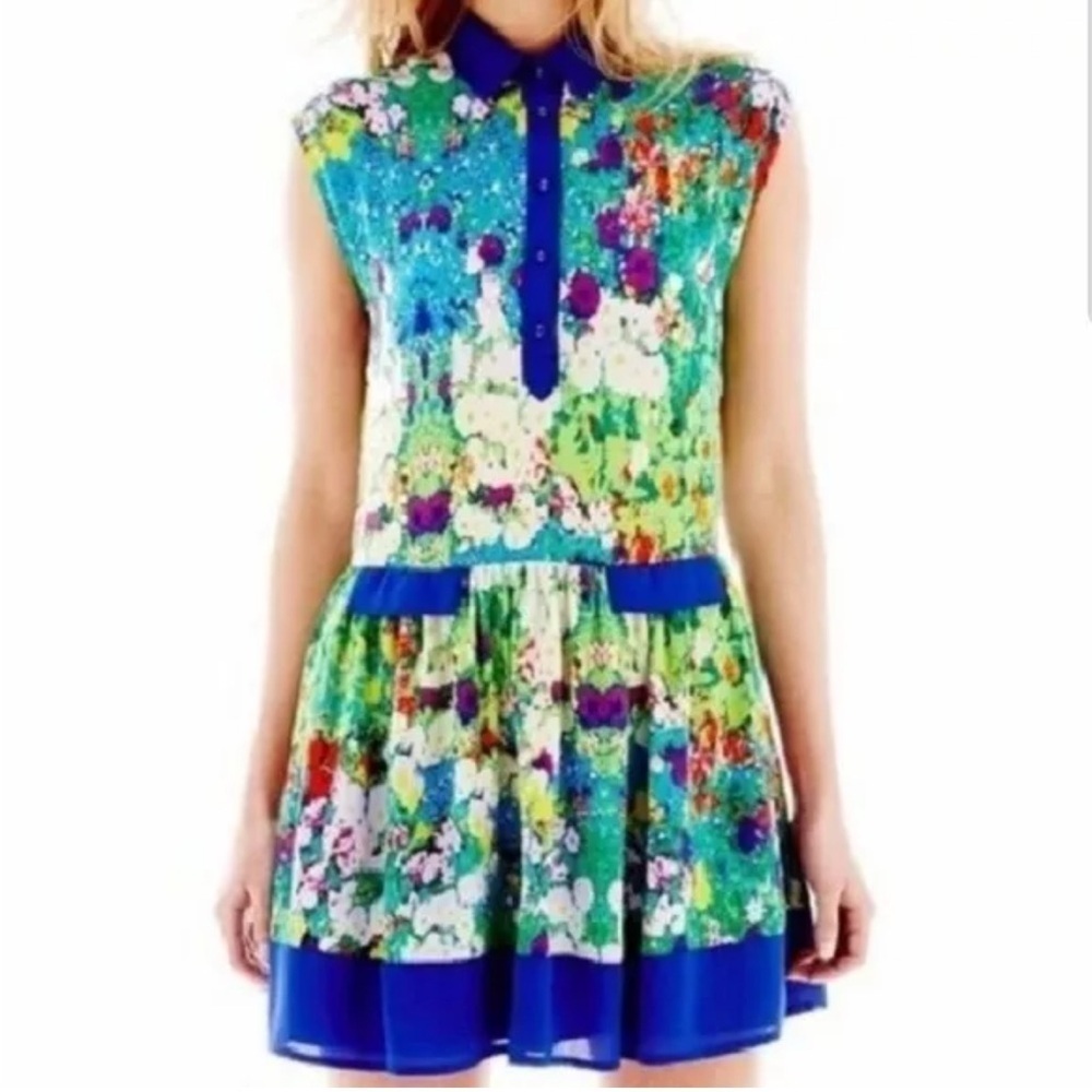L'Amour Nanette‎ Lapore | Watercolor Vibrant Floral Garden Whimsy Mini Dress XS